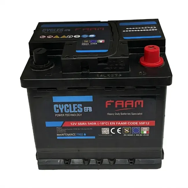 Batteria auto 55ah 540a efb faam cycles per sistemi start & stop - made in italy